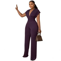s xl rompers african jumpsuit sexy womens solid color v neck tie waist playsuit fashion casual straight trousers summer 2022