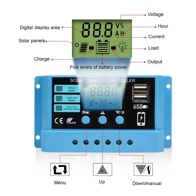 ШИМ 10 А 20 30 контроллер солнечных зарядных устройств автоматический 12В 24В PV