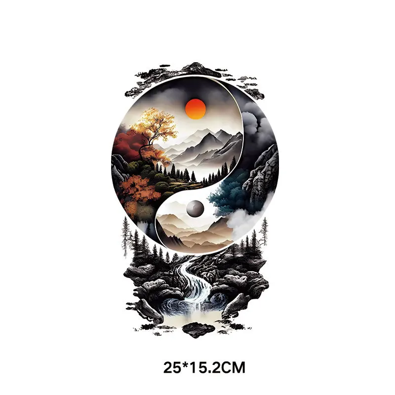 Шесть пейзажей концепции тайчи и восемь триграммов теплопередача на одежду