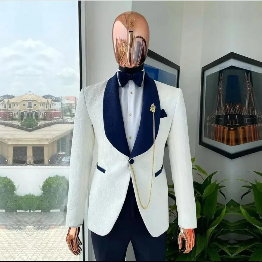 Элегантные смокинги для жениха на свадьбу темно-синий жаккардовый пиджак с