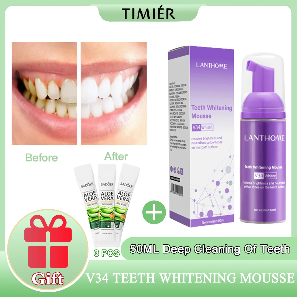 

V34 Mousse Toothpaste Whitening Teeth Deep Cleaning Cigarette Stains Repair Bright Neutralizes Yellow Tones Dental Plaque
