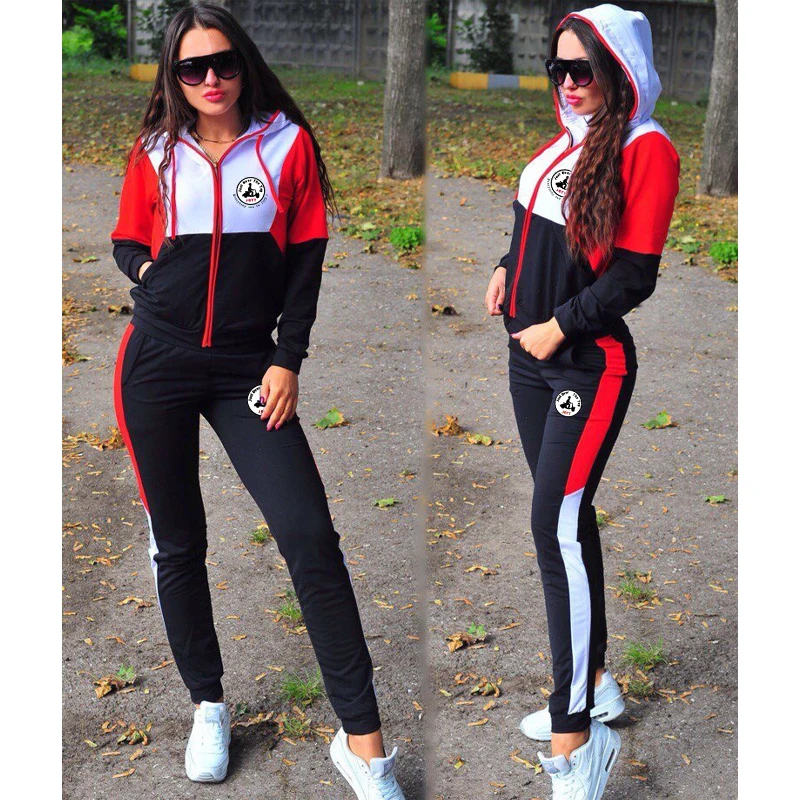 

2022 New Jott Printed Women's Tracksuit Design Woman Autumn Clothing Sports Fitness Slim Fit Color Block Hoodie +Sweatpants 2PCS