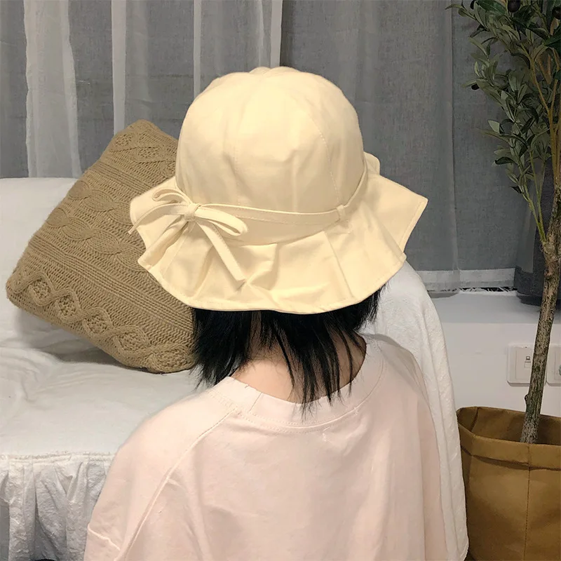 female summer sunscreen Korean version student fisherman hat lotus leaf sun hat Japanese sweet bow basin hat tide beanieslip hat