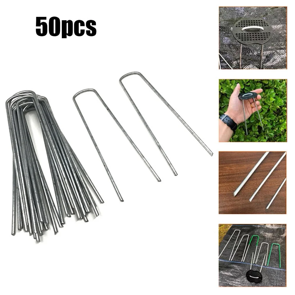 20pcs U Shaped Garden Stakes Galvanised Metal Ground Tent Pegs Gazebo Camping Tarpaulin Hooks Anchor Pins Plant Support Nail