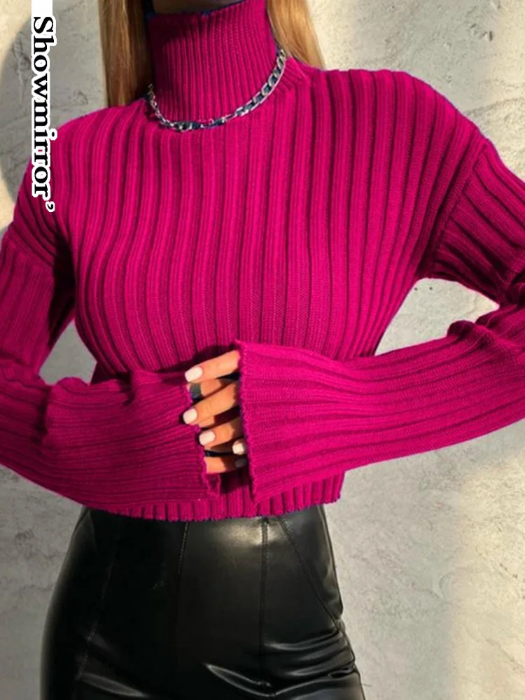 

Showmirror Y2K Autumn Winter Loose Turtleneck Sweater Women Vintage Long Sleeve Knit Cropped Pullover Top Casual Jumpers AN