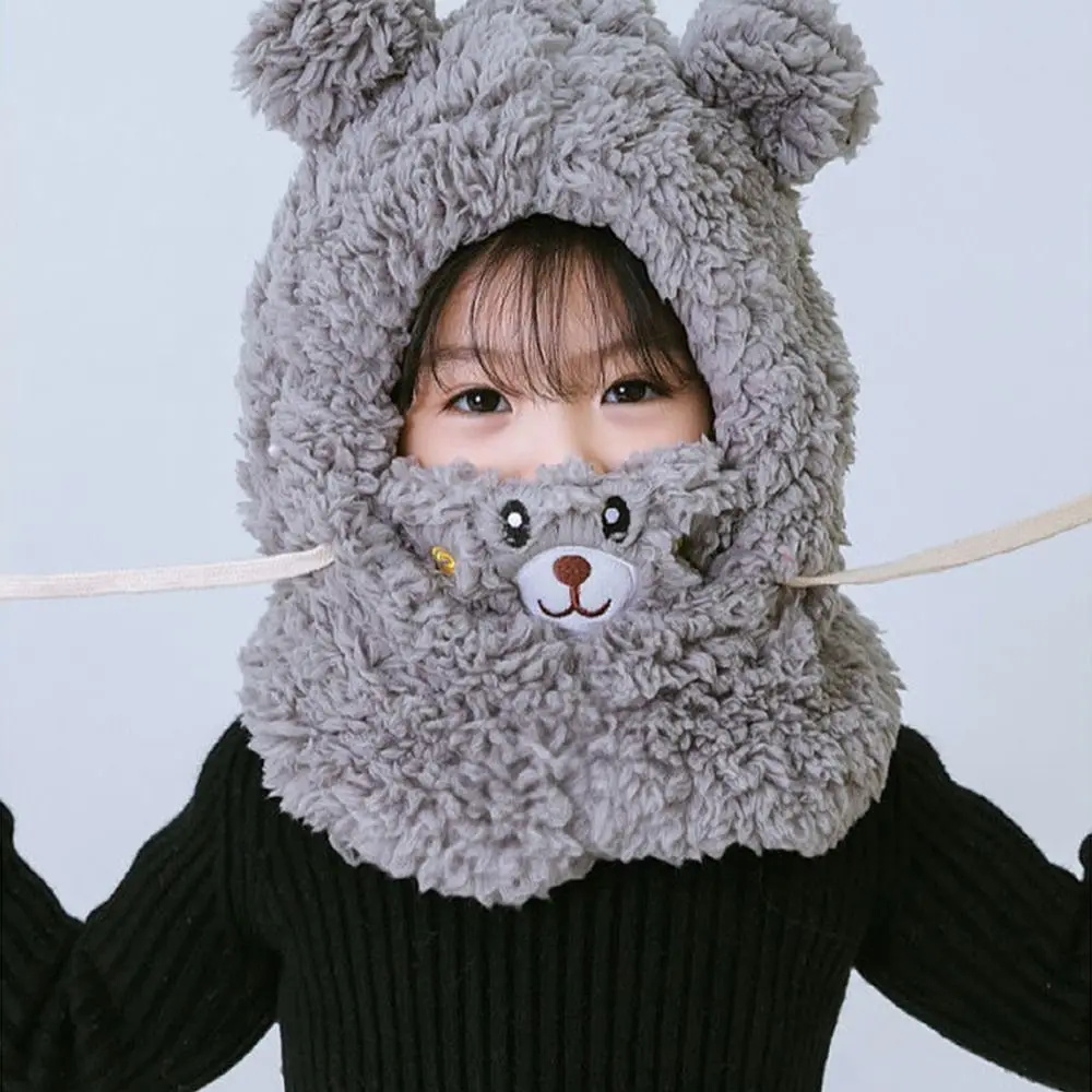

Lovely Fashion Windproof Bear Scarf Integrated Cap Hat Scarf Set Warm Bonnet Bomber Hat Winter Cap Baby Hat