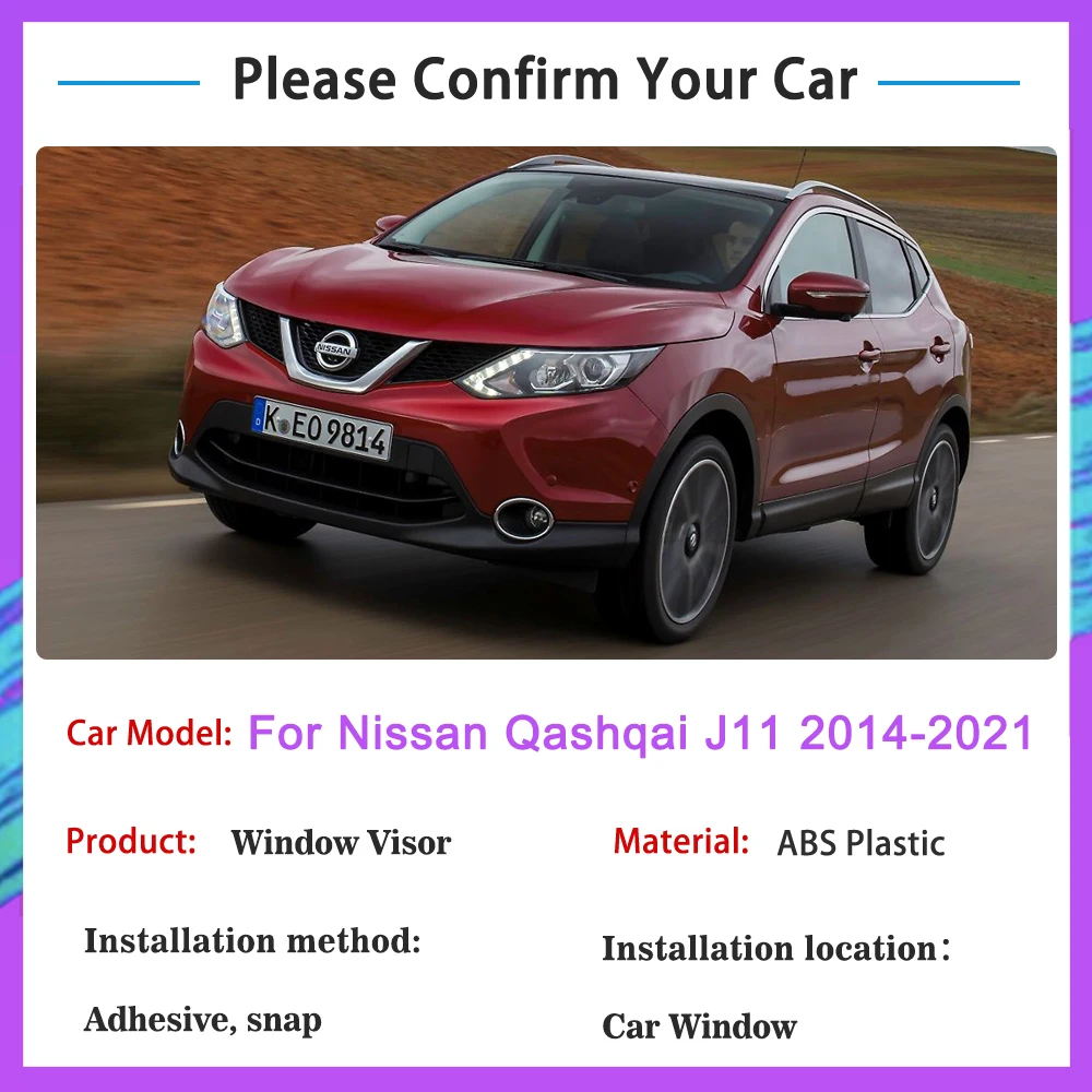 Фото 4x для Nissan Qashqai J11 Rogue Sport 2014 ~ 2021, дефлекторы, защита от солнца, дождя, оконный козырек, дымовая отделка, вентиляционные навесы, автомобильные аксессуары №2