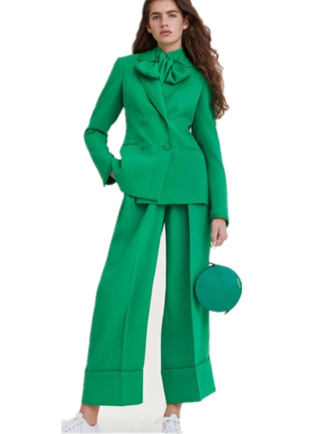 

Custom Made Green Women Blazer Pants Set 2 Pieces Long Sleeve Women Jacket Suits Female Ladies Office Business Wear