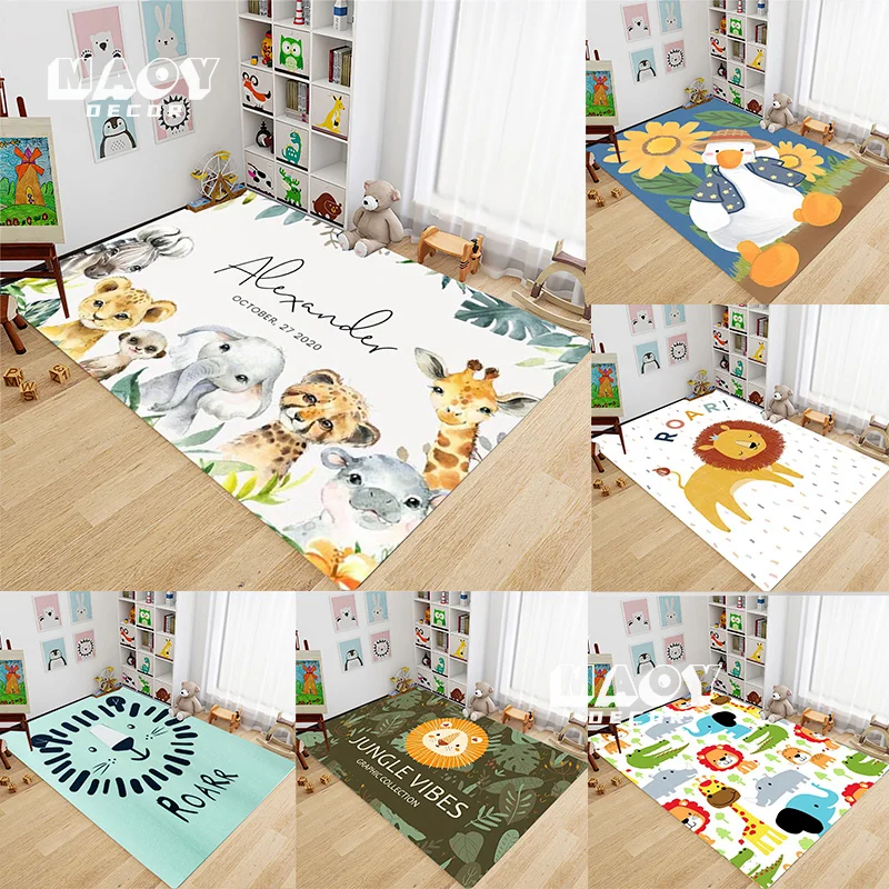 

Cartoon Animal Bear Lion Customize Child Name Flannel Carpet for Room Kawaii Area Rug Non-slip Home Decor Elephant Cute Door Mat