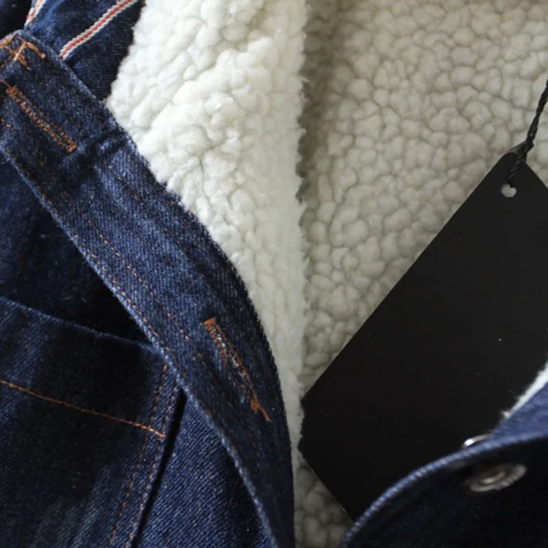 Oversized Women's Denim Clothing Winter Coat Thickened Denim  Hooded Lamb Wool Warm Cotton Parka Casual Loose Outwear Winter