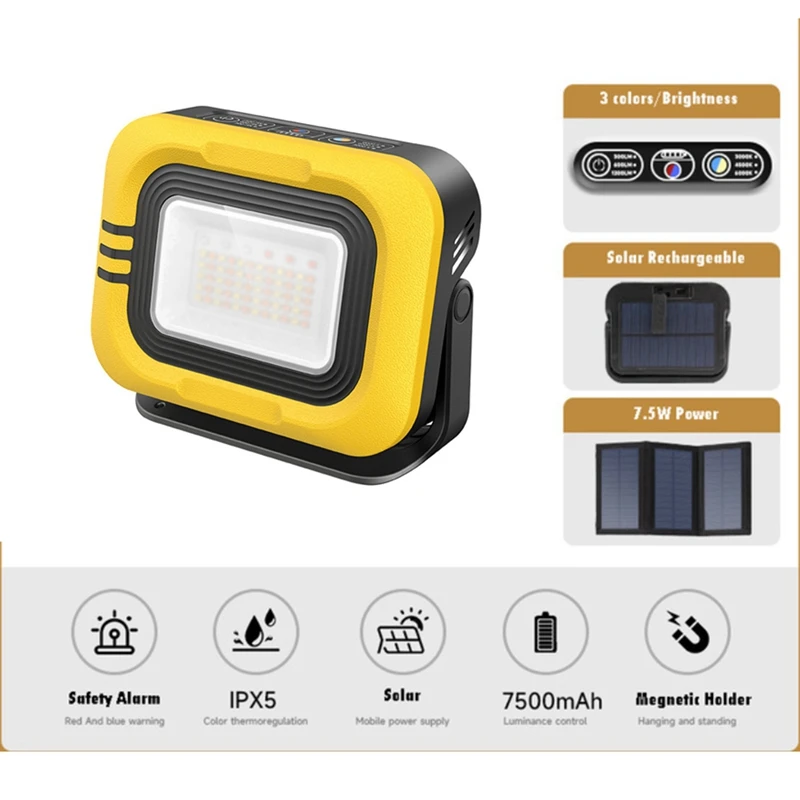 

1200LM Solar Camping Lamp Outdoor Lighting Flashlight Emergency Rechargeable Magnetic Hold Led Work Light 7500Mah