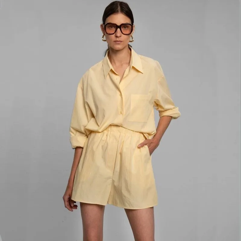 Fr@nkieSHOP Shirt Set Women's Shorts Set Cotton Embroidered Logo Lazy Shirt 2023 Summer New