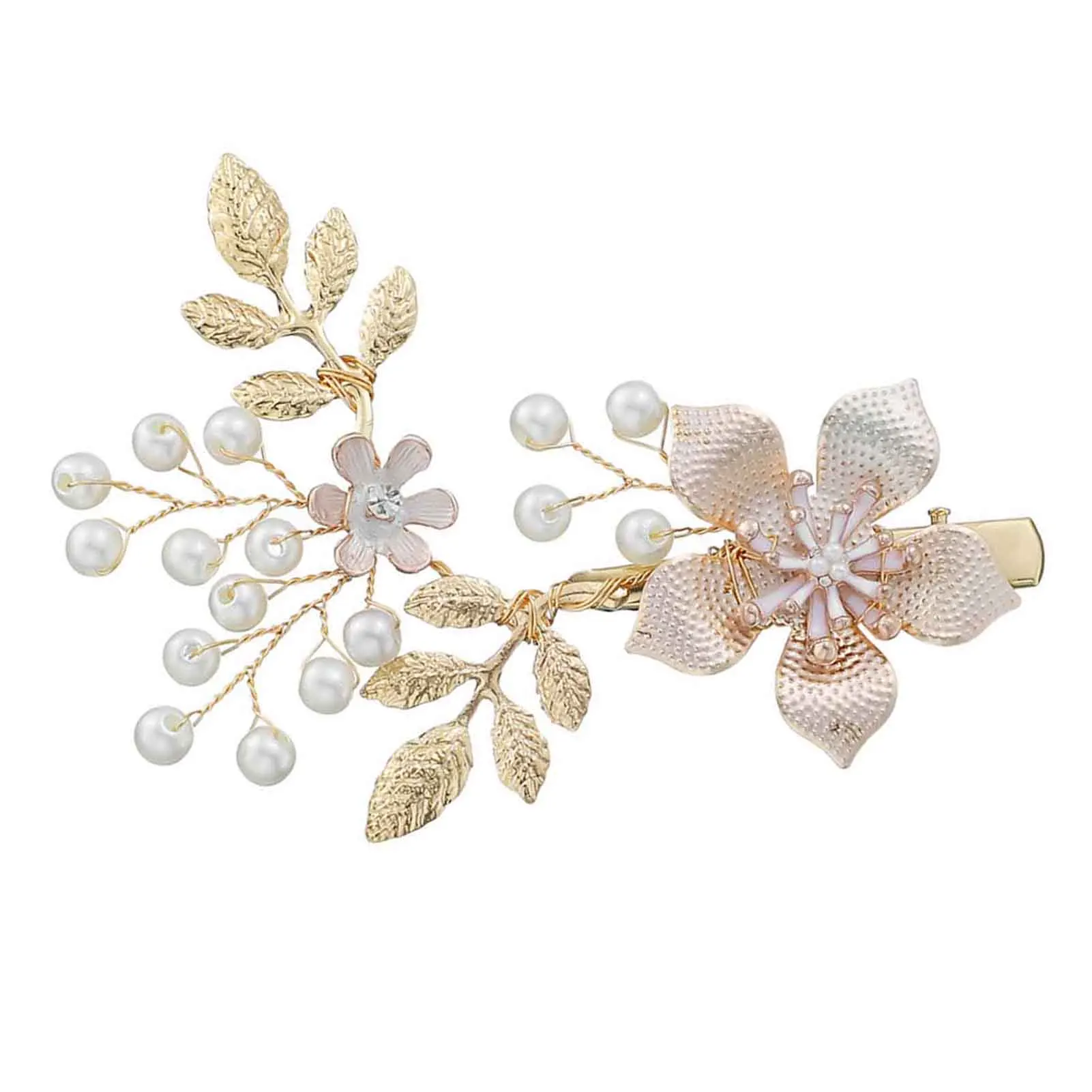 

Woman's Pearl Flower Luxurious Side Hair Clips Dazzling Metal Flower Forehead Hairpins for Stage Party Show Decoration