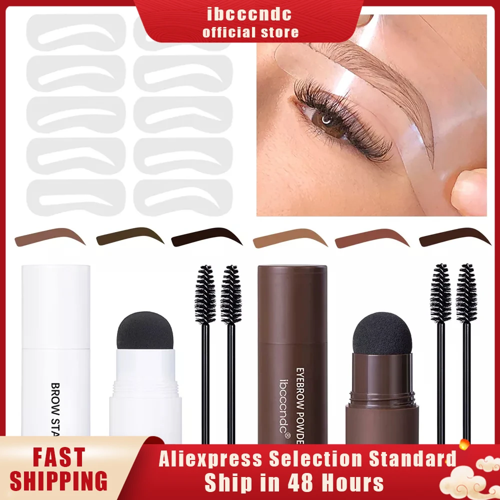 

3 In 1 Eyebrow Stamp Kit Brow Powder for Hairline Contour Waterproof Long Lasting Eyebrows Shaping with Brow Card Stencils