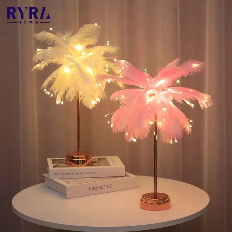 

LED Feather Lamp USB/AA Battery Power DIY Creative Warm Light Tree Feather Lampshade Night Light For Home Birthday Wedding Decor