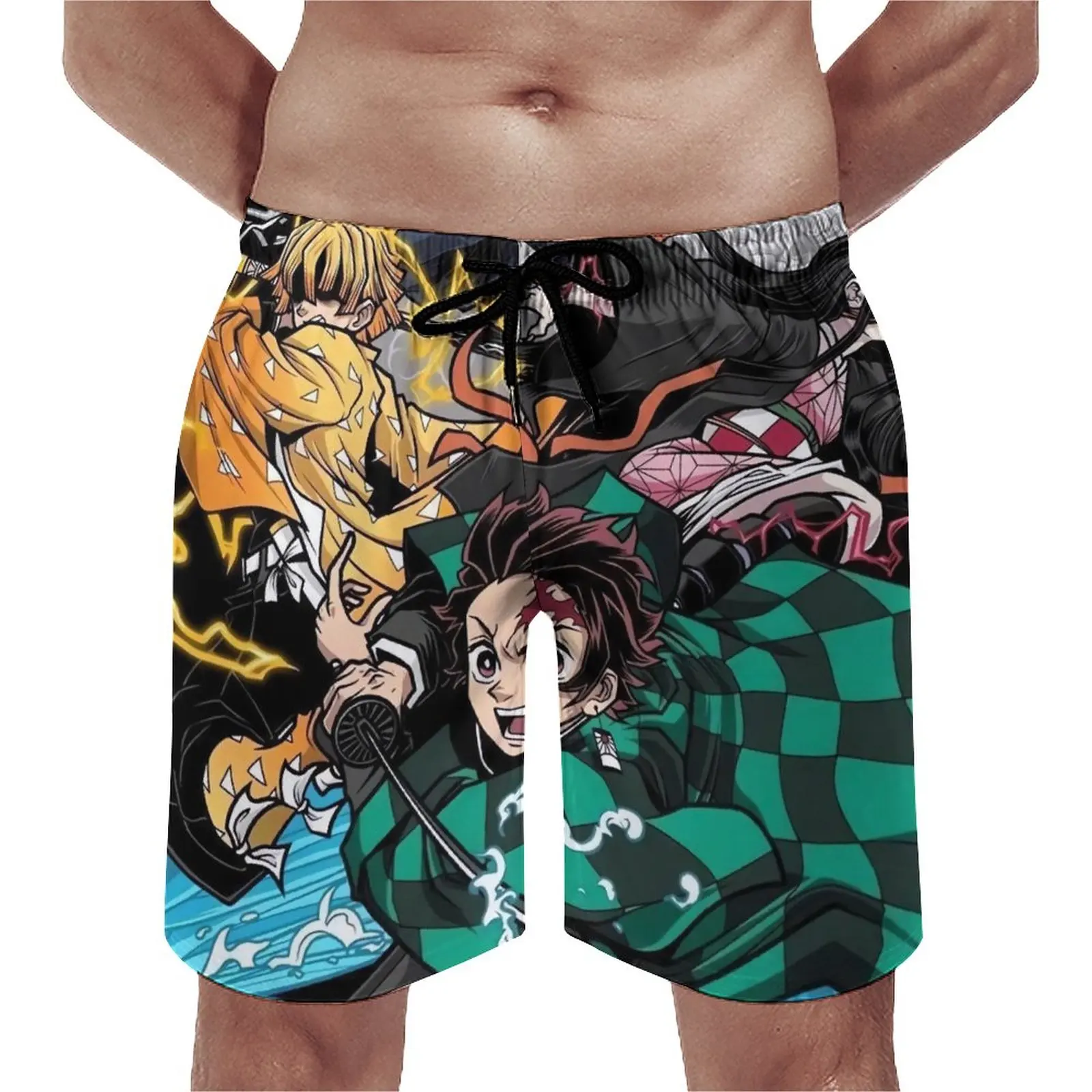 

Пляжные шорты Kimetsu No Yaiba, повседневные быстросохнущие спортивные трусы для серфинга, трусы оверсайз с аниме принтом «рассекающий демонов»