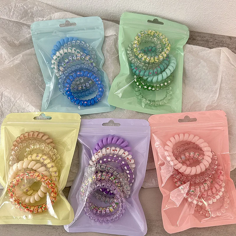 6Pcs/set Summer New Candy Color Telephone Wire Elastic Hair Rope Frosted Spiral Cord Rubber Band Hair Tie Stretch Head Band