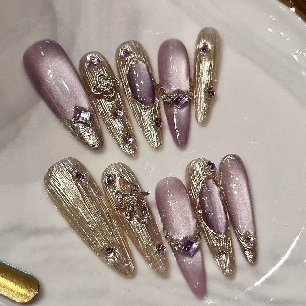 Готические акриловые накладные ногти Y2K синие и фиолетовые 10 шт