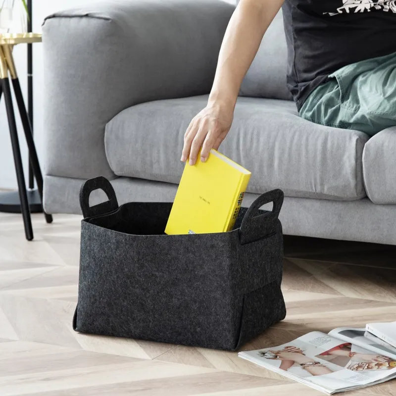 

Felt Storage Foldable Household Storage Basket Miscellaneous Items High-capacity Solid Colored Toys Dirty Clothes Storage Basket