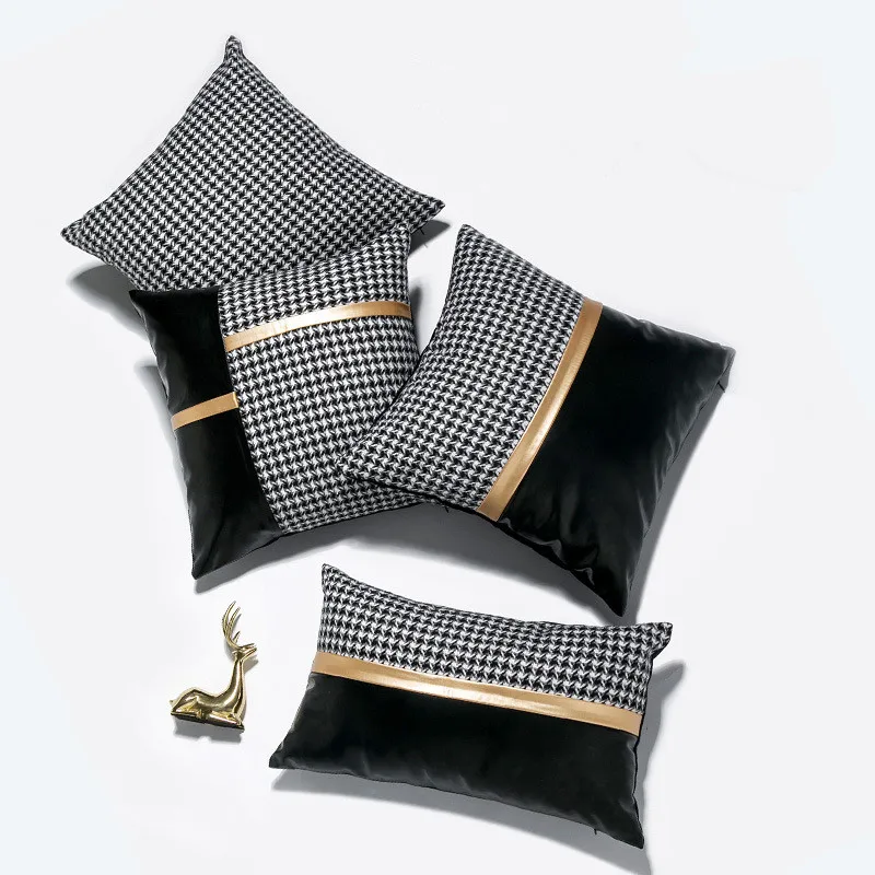 

Lattice PU leather spliced pillow case Living room sofa cushion waist pillowcase 30x50cm car pillows 45x45cm