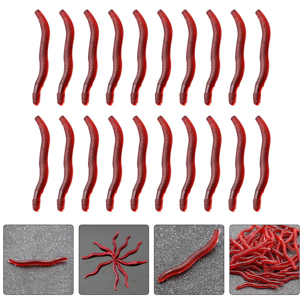 

150 Pcs Fishing Soft Plastic Lures Artificial Bait Freshwater Baits 4X0.3CM Fake Red Worms Silica Gel