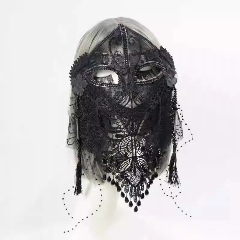 Красивая загадочная Черная кружевная фотомаска на все лицо праздничное пение