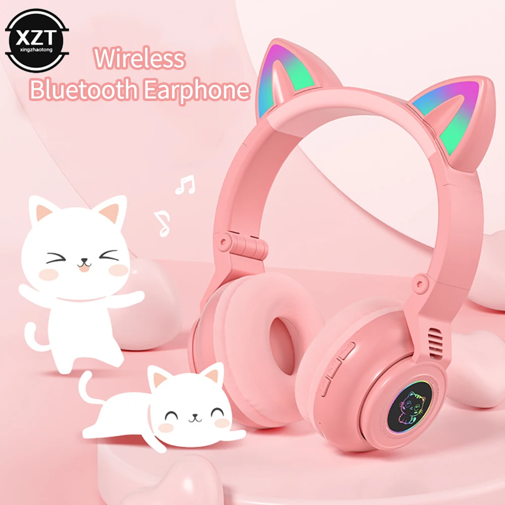 

Headset Wireless Bluetooth Headset Cute Cat Ear Microphone Phone Stereo Bass Kids Music Kids Girl Support SD Card