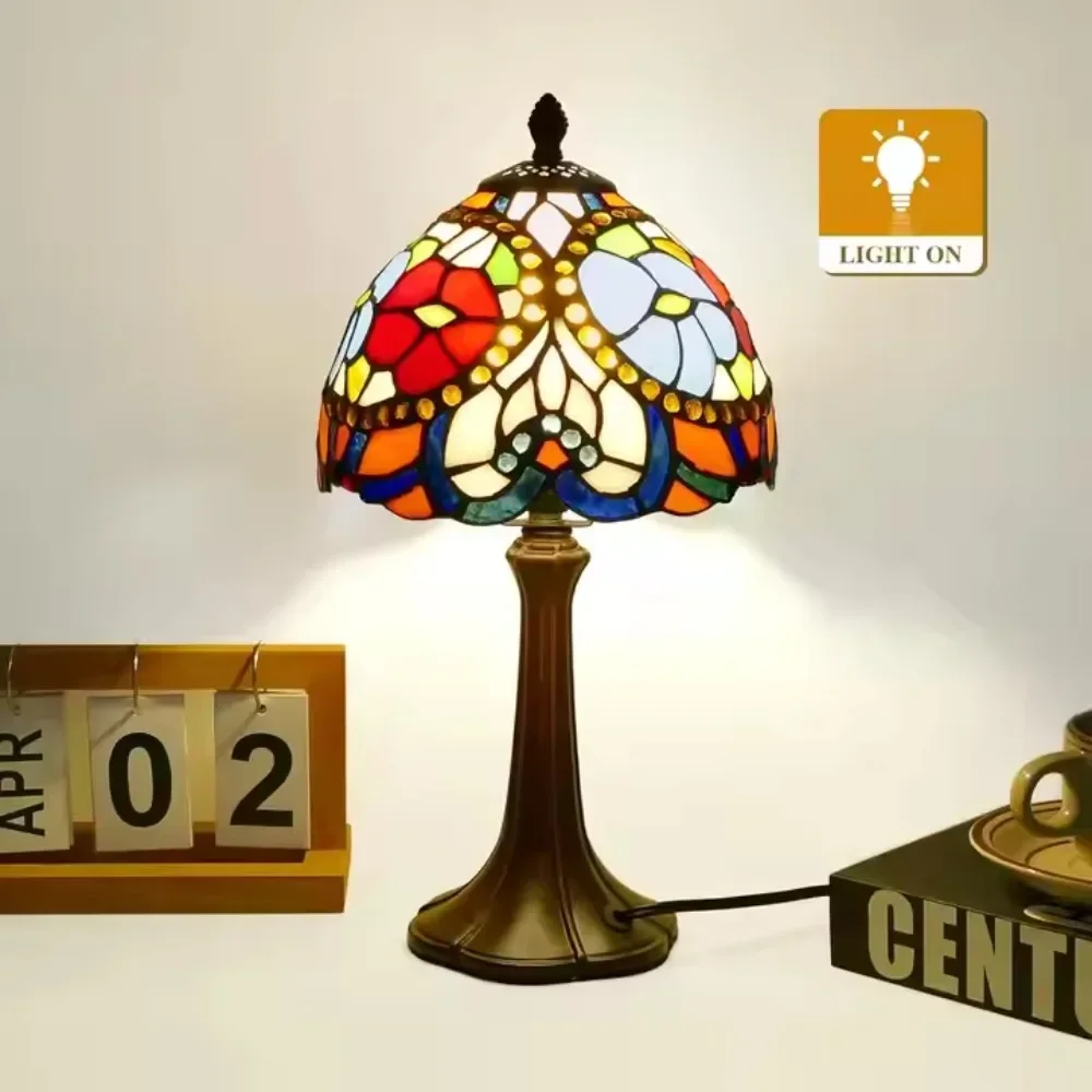 8-дюймовые витражи синий цветок лотоса стоячие настольные лампы для чтения