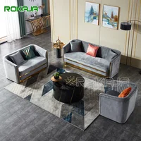 Italian Designer 3 pieces Sofa Set Velvet Grey Sofa Living Room Furniture Sets Gold Luxury Sectional Couch Cover Sofa