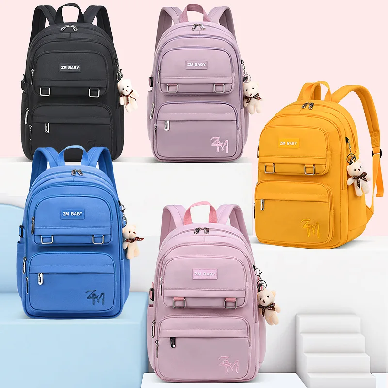 Fashion Solid Color School Bag For Teenagers Girls Children's Anti-Theft Backpack Multi-Layered Schoolbags Mochilas With Pendant