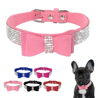 rhinestone leather dog collar for small dogs cat bling diamond cats puppy collars cute bowknot necklace for chihuahua yorkies