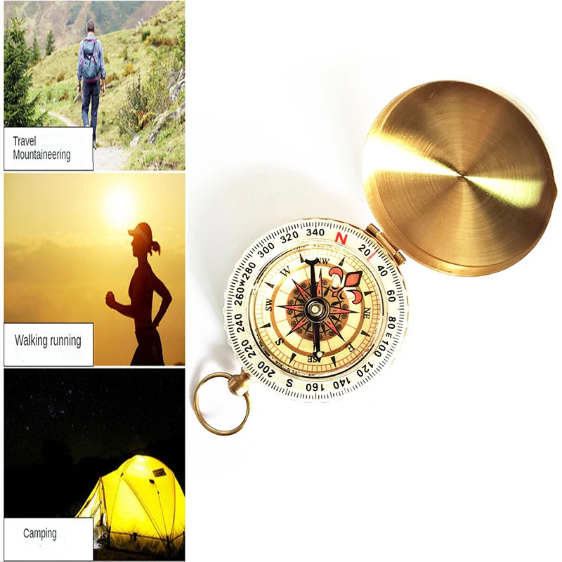 Высококачественный походный Карманный латунный Золотой Компас Портативный