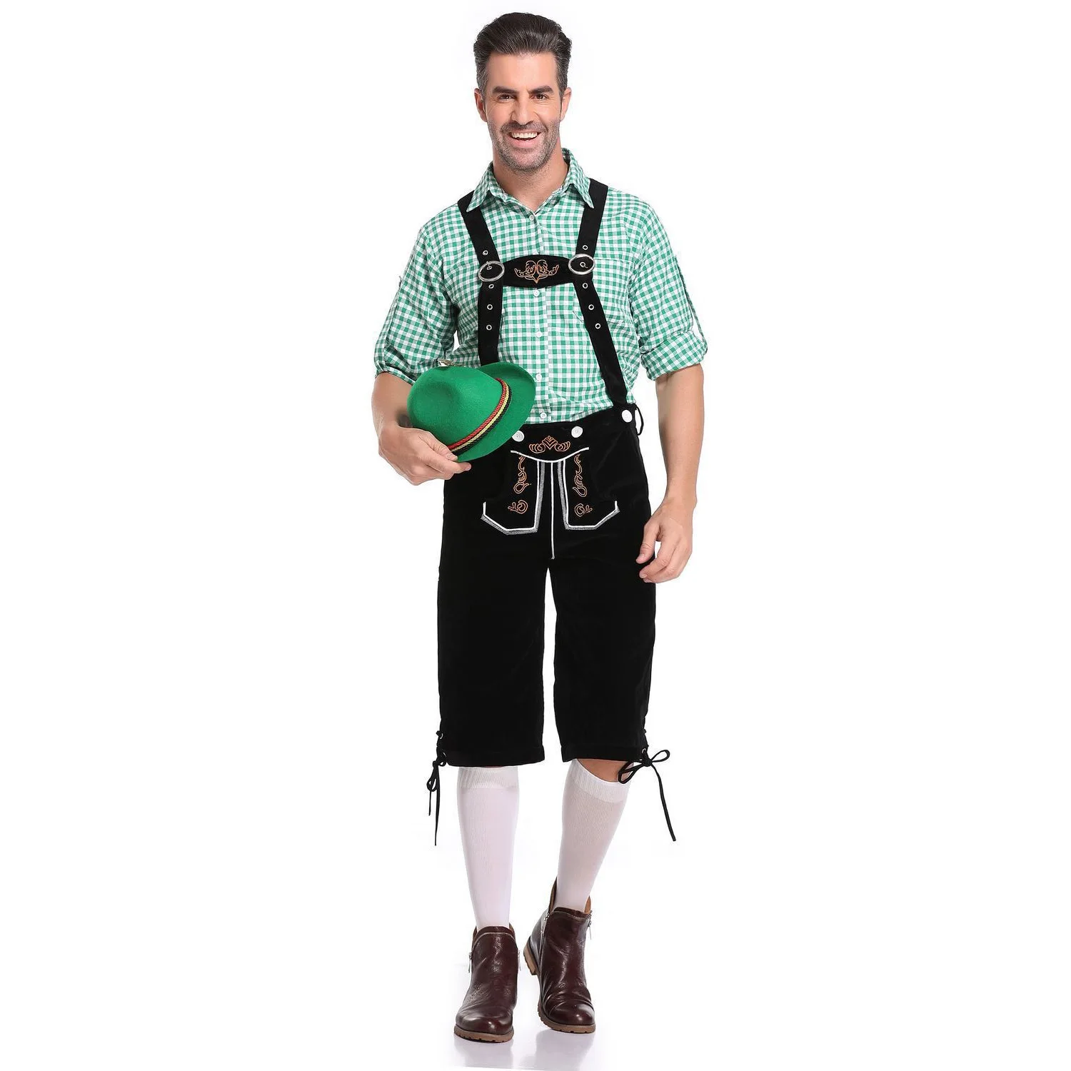 

Немецкий костюм на Октоберфест для мужчин, традиционные баварские подтяжки, шорты, клетчатая рубашка, праздничная одежда для официанта, косплей на Хэллоуин