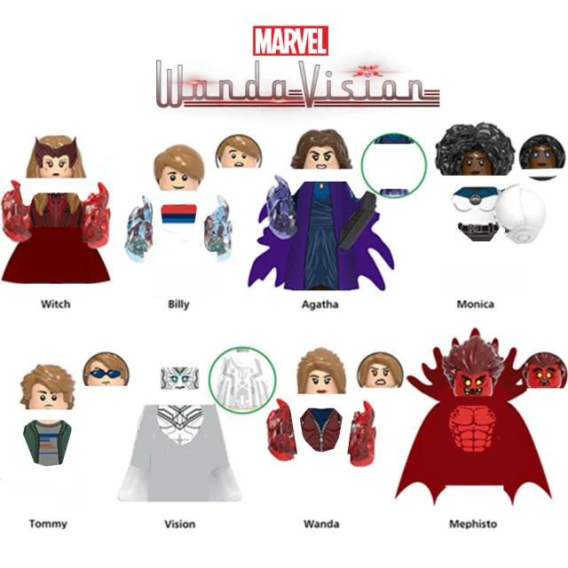 

Marvel WandaVision Wanda Scarlet Witch Vision Monica Agatha Quicksilver Avengers Building Blocks Bricks Figures Toys Kid Gift