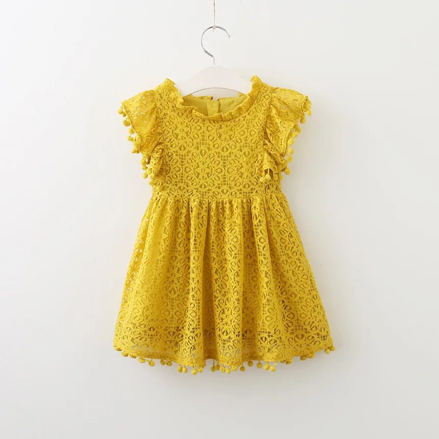 Summer New Arrivals Girls Dresses Short Sleeve Peter Pan Collar Hollow Out Floral Cute Sweet Baby School Dress 2-9 Yrs GY02202