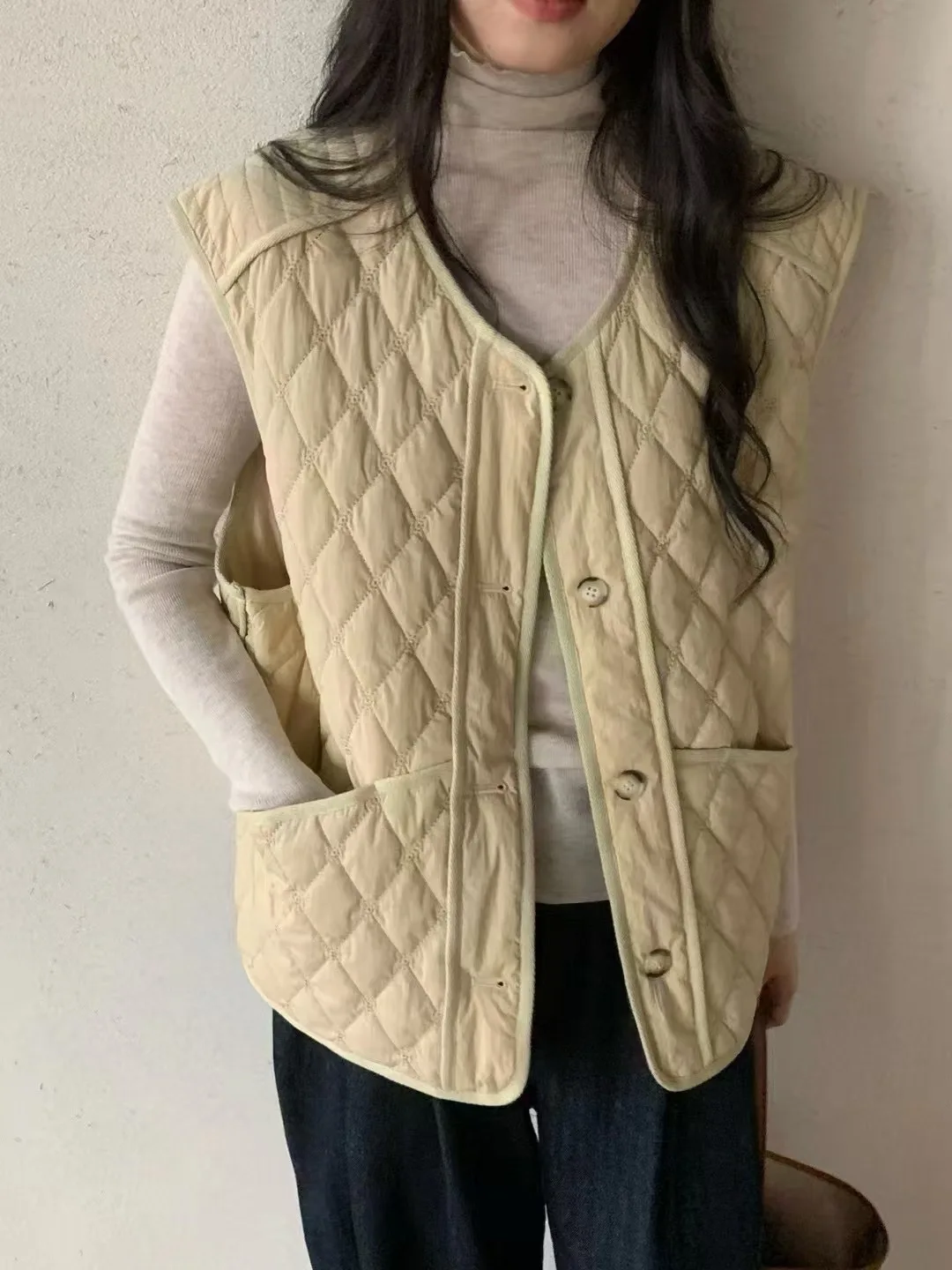 Корейская серия однобортный хлопковый жилет без рукавов с круглым вырезом и