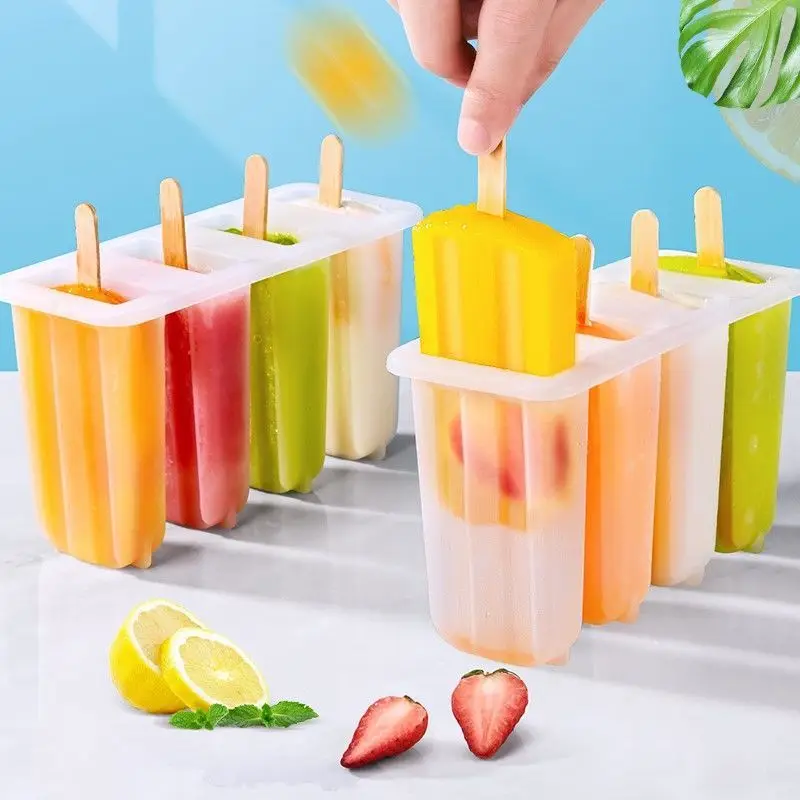 

4 Ice Popsicle Mold Set Ice Cream Mold Popsicle Ice Cream Mold Ice Tray Diy Ice Cream Reusable with Stick and Lid Kitchen Tools