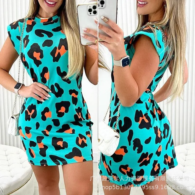 Leopard Print O-Neck Casual Dress Women O Neck Mini Sexy Spring Summer Sleeveless Dress