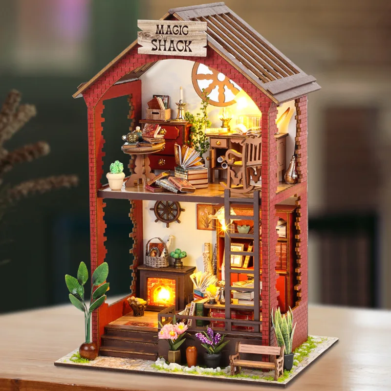 

New Diy Wooden Magic Shack Casa Doll Houses Miniature Building Kit With Furniture Light Dollhouse Toys For Adults Birthday Gifts