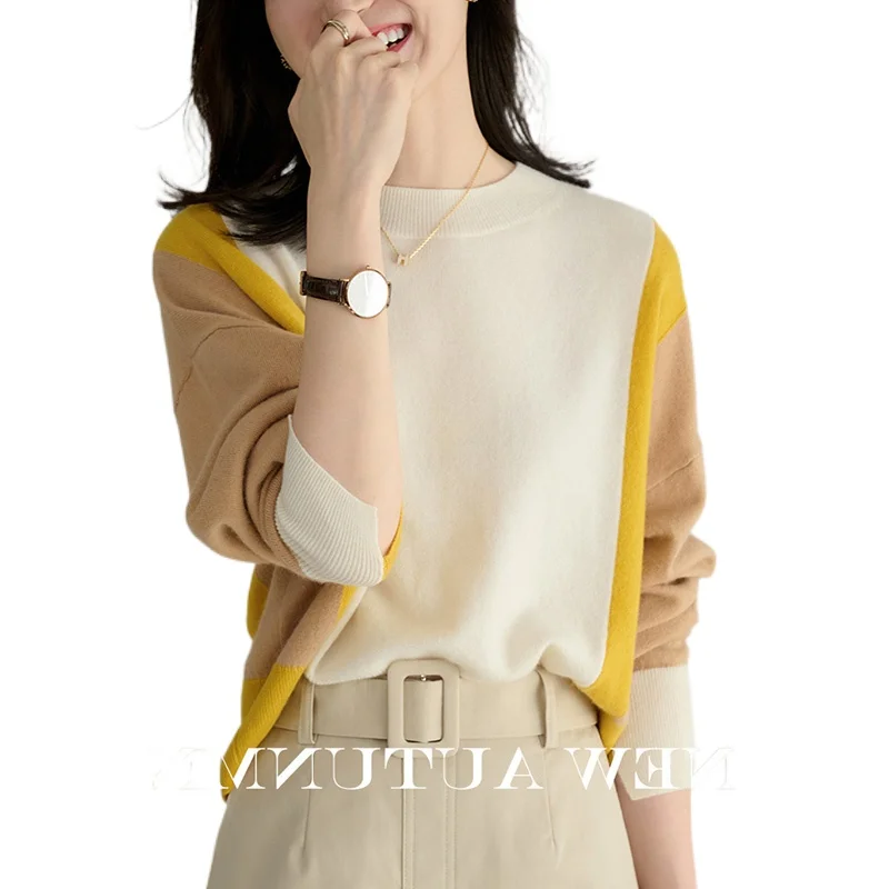 

Color-block sweater for loose bottomed cashmere knit