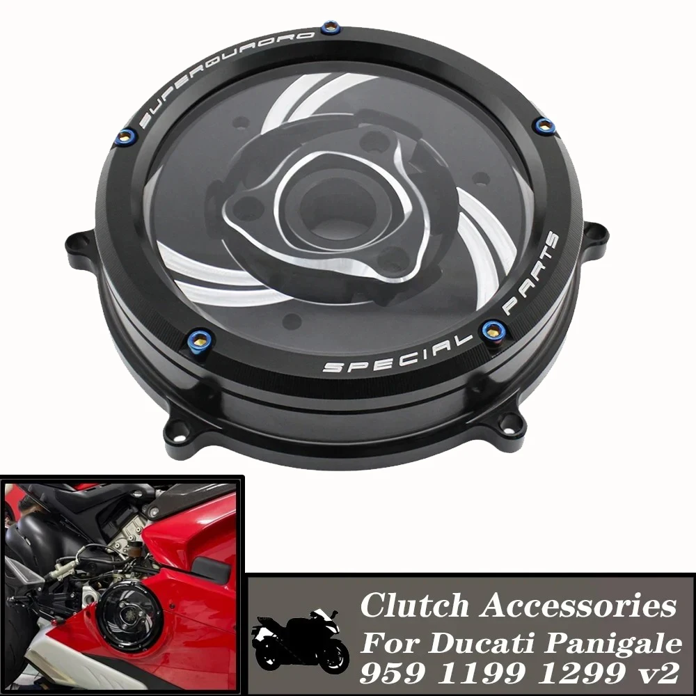 

Panigale 959 1199 1299 V2 2020-2021 мотоциклетный двигатель прозрачная крышка сцепления для Ducati водонепроницаемая защитная защита из алюминиевого сплава
