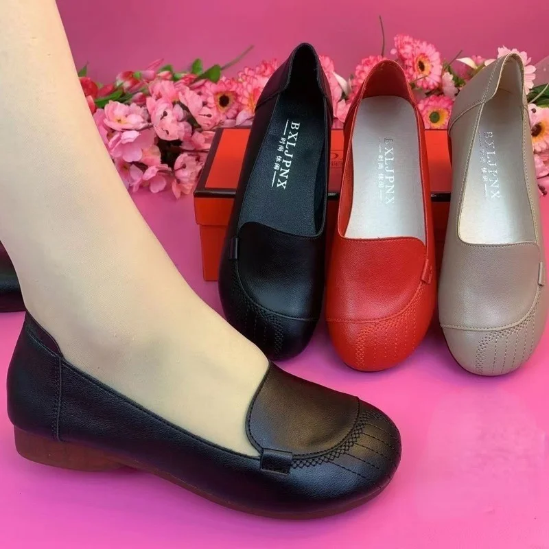 

2022 Genuine Pu Flat Shoes Woman Hand-sewn Leather Loafers Flats Spring Casual Shoes Women Flats Women Shoes Fashion All-match