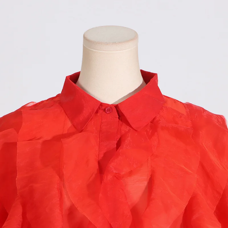 Женская блузка с оборками и длинным рукавом свободного покроя