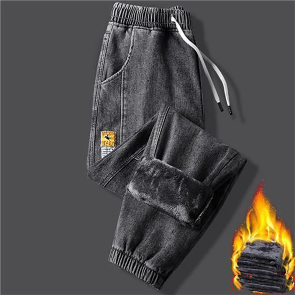 Winter Thick Warm Fleece Jeans Men Plus velvet Black Joggers Baggy Denim Pants Stretched Cotton Casual men Jean Trousers 5XL