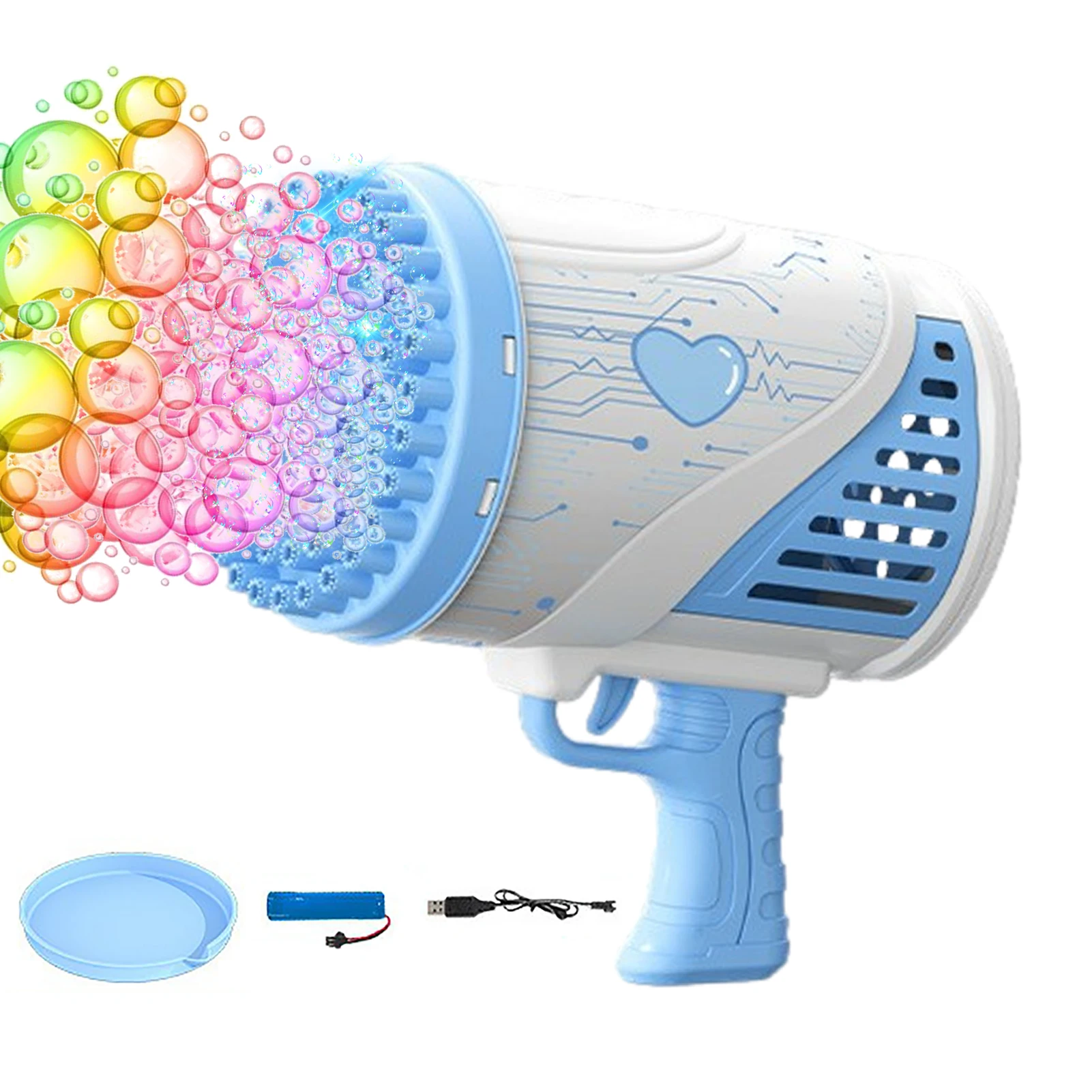 

Bubble Maker Toy Gazillion Bubbles 74 Hole Rocket Bubble Automatic Bubble Blower With LED Lights For Party Favors Summer Toy