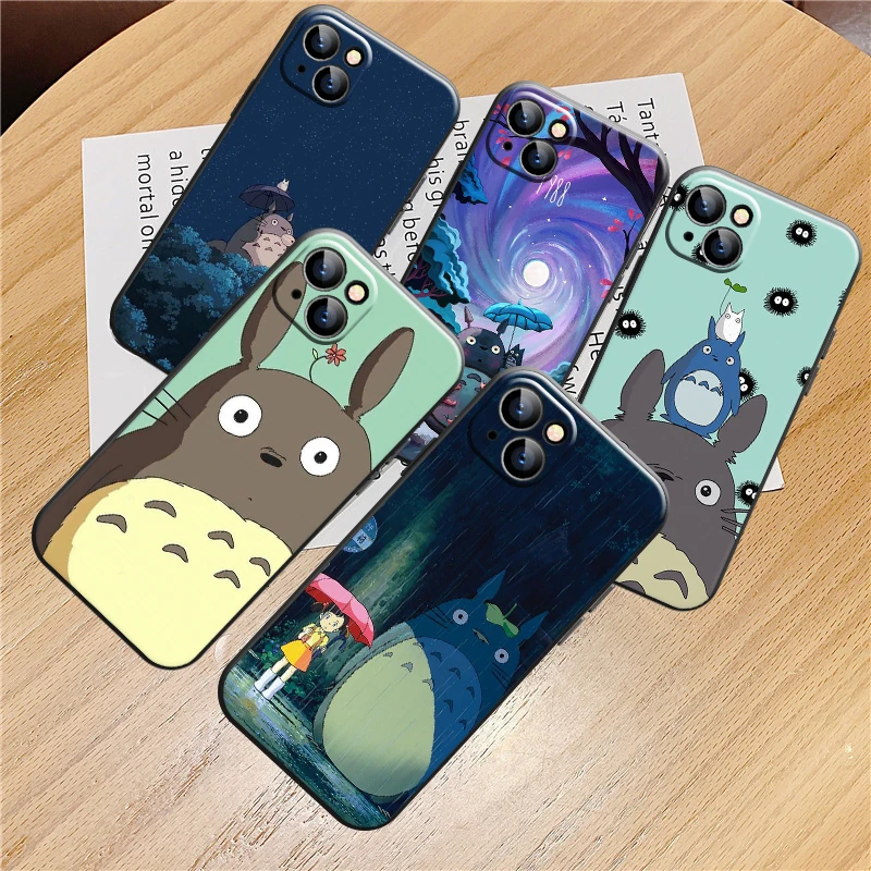 

Japan Anime Totoro Miyazaki Phone Case For Apple iPhone 13 12 11 Pro 12 13 Mini X XR XS Max SE 6 6s 7 8 Plus Funda Soft Black