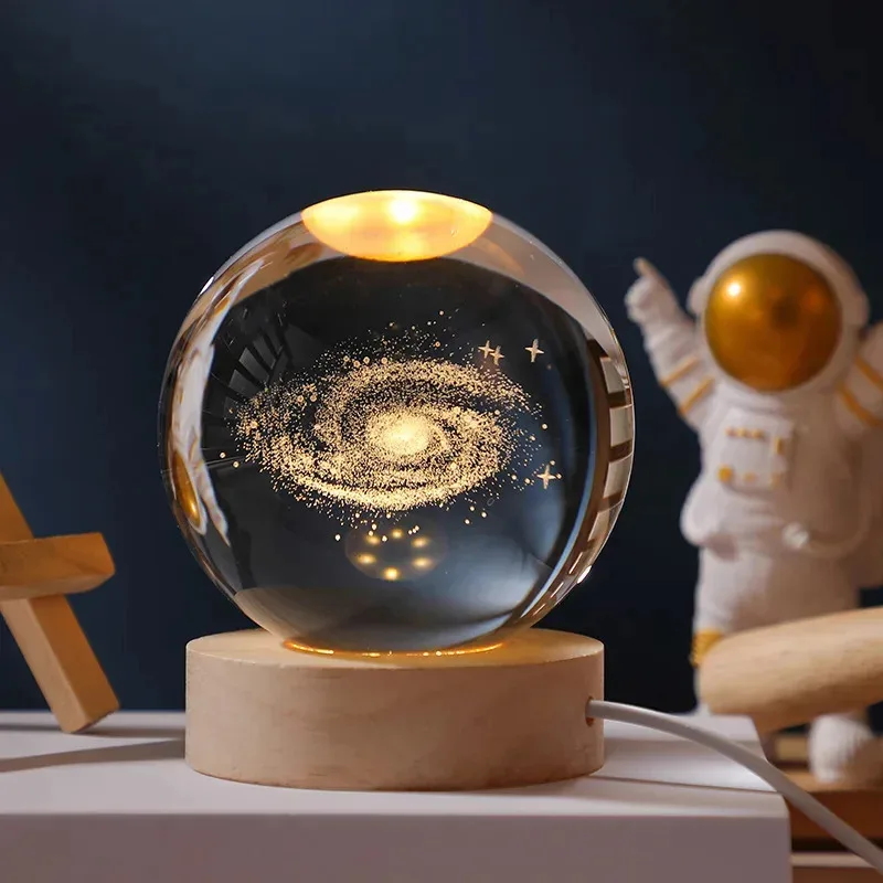 Фото 6 см 3D хрустальный шар Planet ночник с лазерной гравировкой солнечной системы стеклянный глобус со светодиодной основой астрономический подарок домашний декор для рабочего стола №4