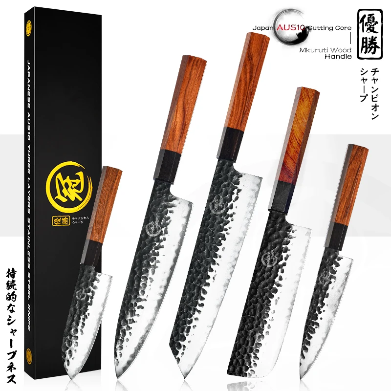 

Professional Japanese Chef Knives Set 2 Layers AUS-10 Steel Meat Cleaver Salmon Fish Filleting Santoku Knife Gift Grandsharp