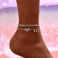 boho anklet foot chain summer bracelet tassel crystal butterfly pendant charm anklet sandals barefoot beach foot bridal jewelry