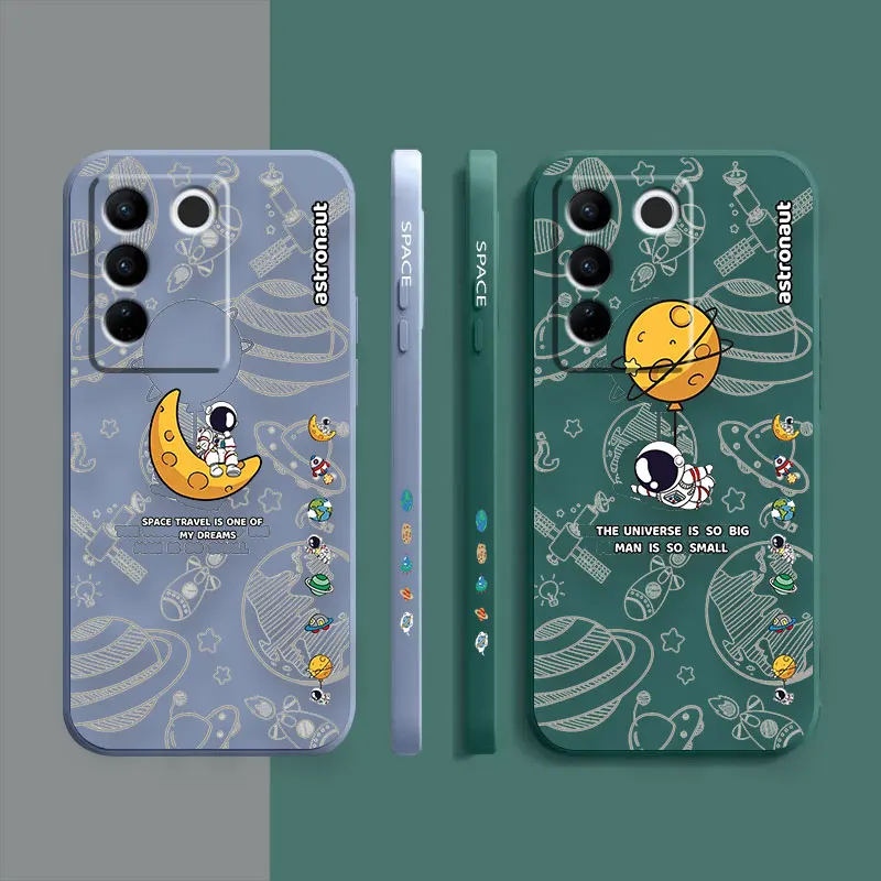 Case For VIVO S5 S6 S7 S9 S9E S10 S12 S15 S16 S16E V19 V20 V21 V23 V25 V27 PRO 5G Case Funda Shell Cartoon Minimalist Astronaut